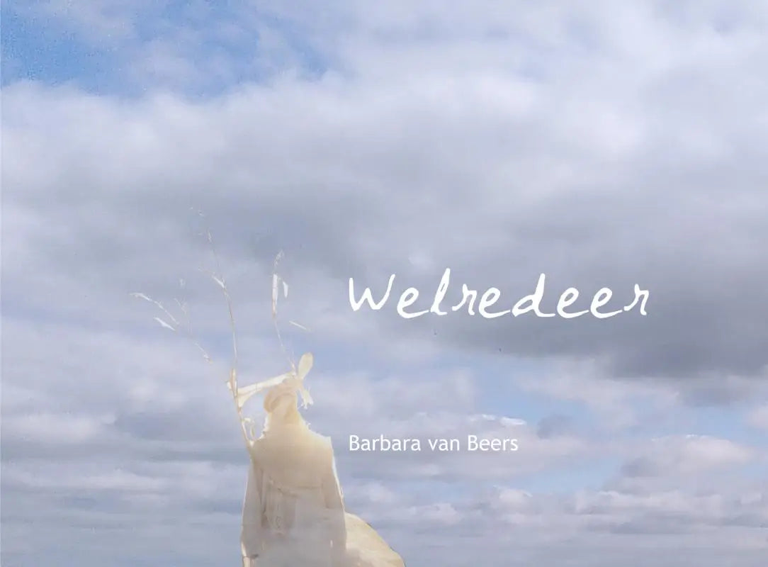 Welredeer weet het wel witte doorschijnende beeldhouwwerk van een hert met gewei tegen een bewolkte lucht