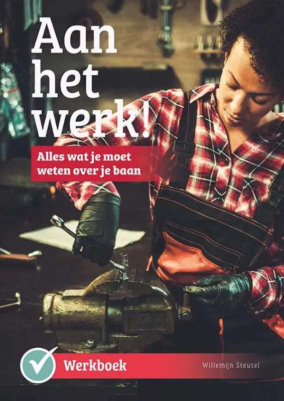 Rode en zwarte geruite werkbroek van katoenen stof gedragen door persoon in werkplaats voor aan het werk collectie