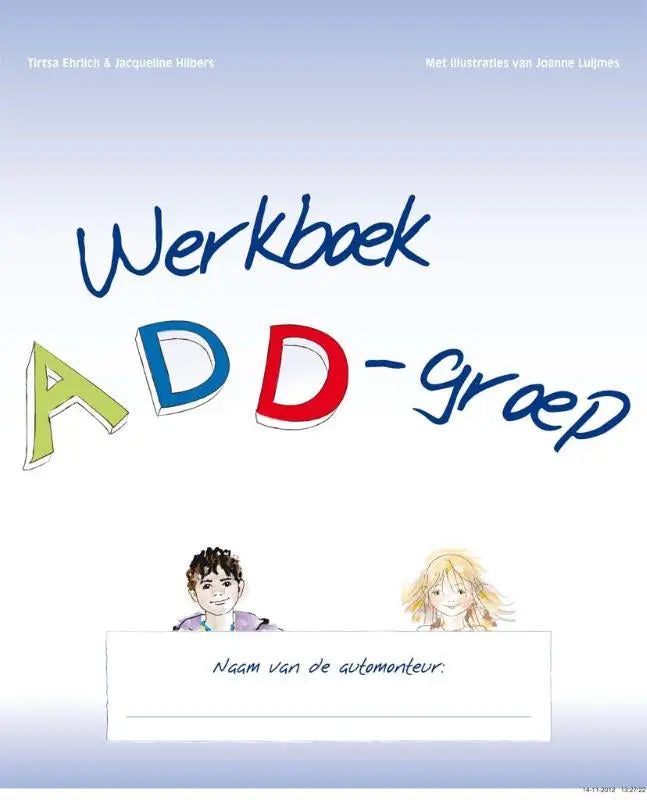 Illustratie van blauw, groen en rood werkboek omslag voor werkboek add-groep met educatieve focus