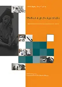 Collage van zwart-wit foto’s en oranje grafische elementen in het product werken in gedwongen kader door anneke menger en jacqueline bosker