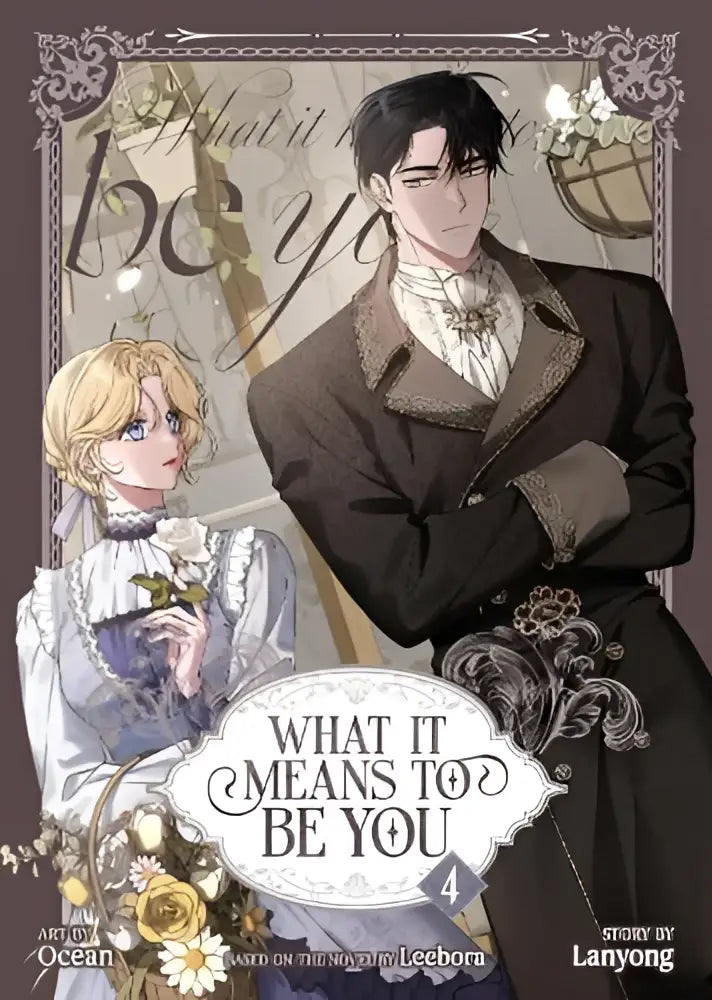 De omslag van wat het betekent om jij te zijn manga volume 4 toont twee personages in sierlijke vintage kleding