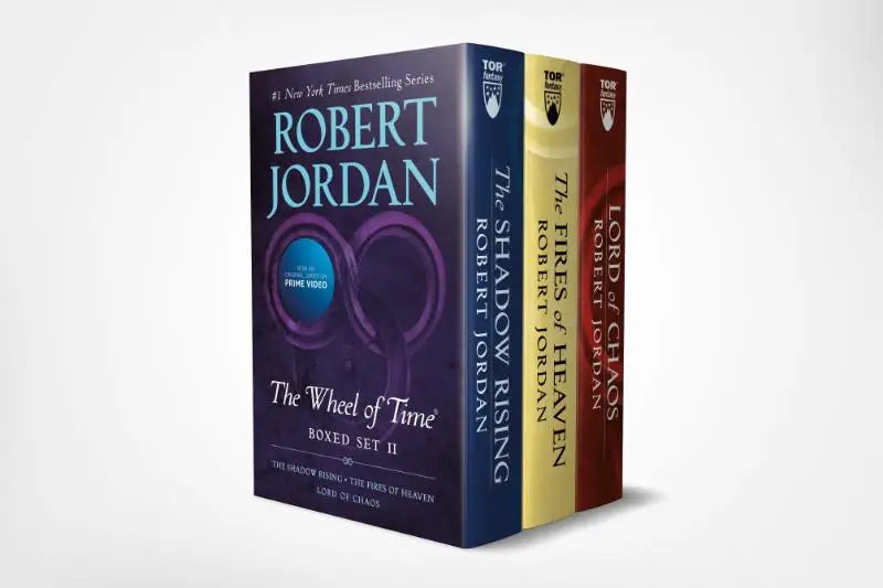 The wheel of time box set books 4-6 with deep purple cover silver lettering featuring the shadow rising design