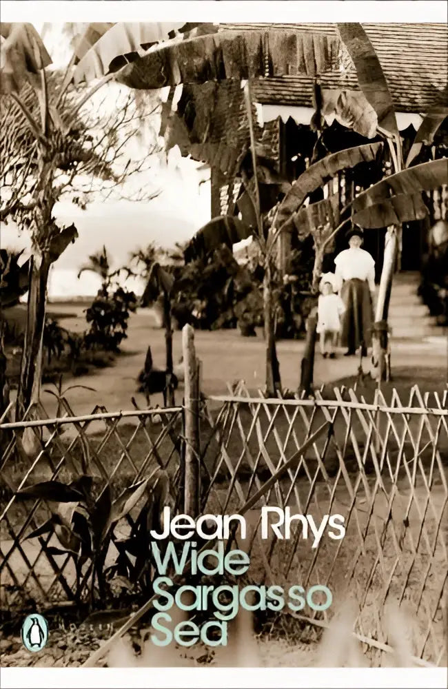 De sepia kleurige omslag van het boek wide sargasso sea van jean rhys, gepubliceerd door penguin, vertelt over leven born into the caribbean