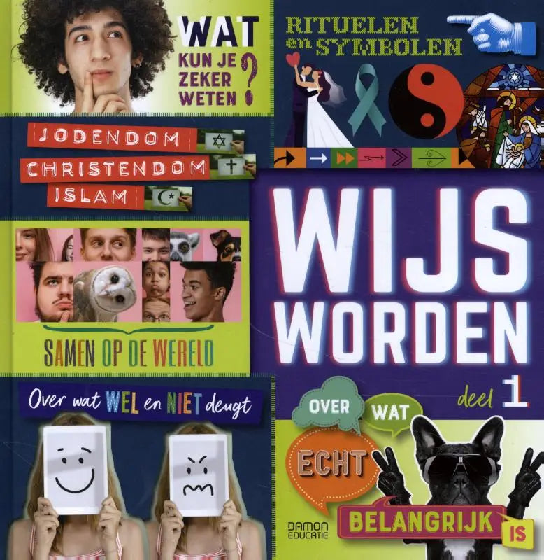 Vibrante meerdelige educatieve boekcover wijs worden deel 1 van damon educatie voor kinderen