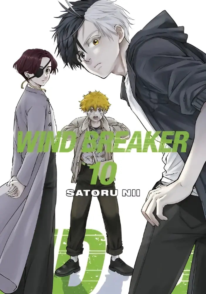 De cover van wind breaker volume 10 manga door satoru nii met drie dynamische anime-personages op witte achtergrond