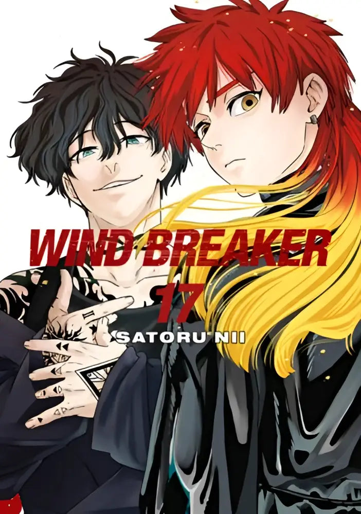 De cover van het manga wind breaker volume 17 door satoru nii toont twee animepersonages met rood en zwart haar op witte achtergrond