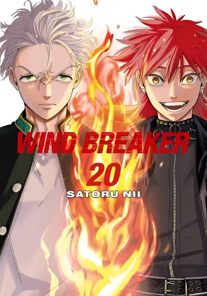 De cover van wind breaker volume 20 door satoru nii toont twee animefiguren met zilver en rood haar naast een gestileerde vlam