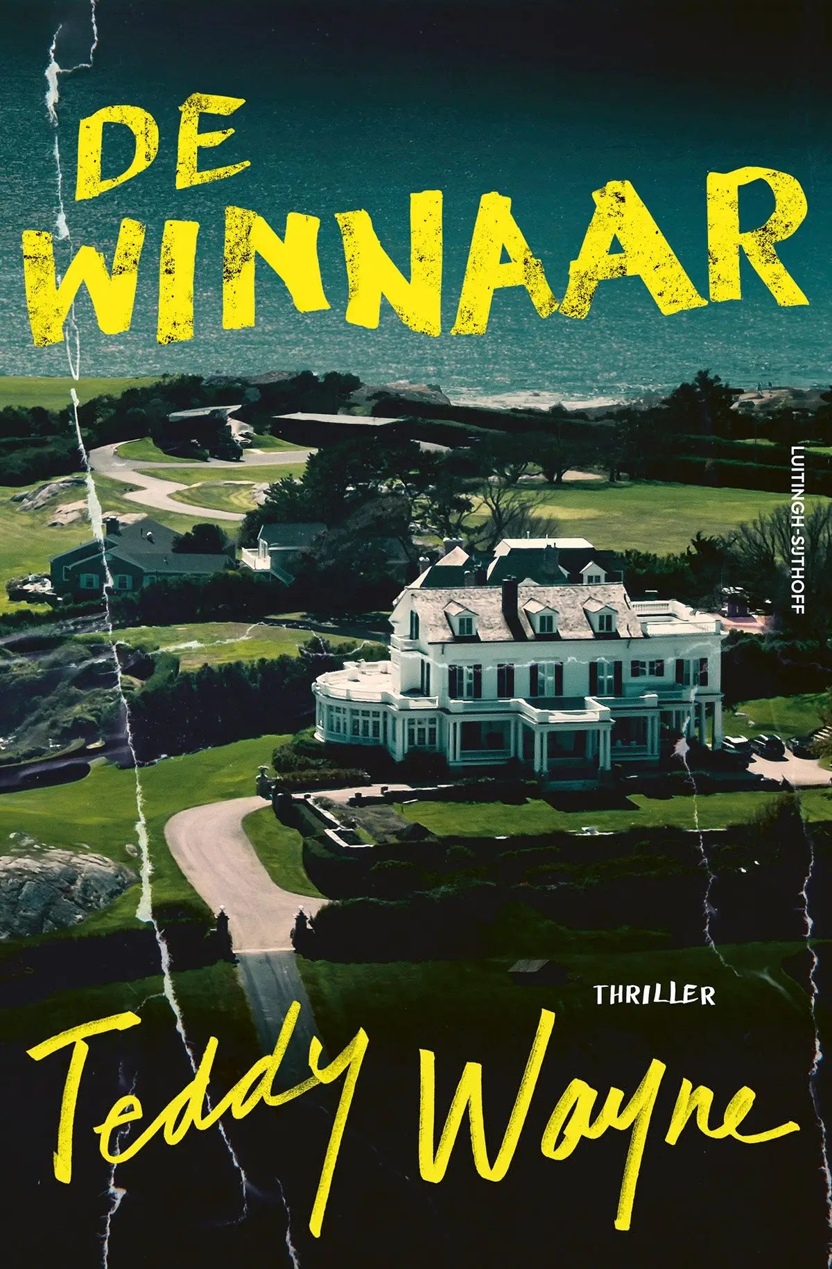 De winnaar thriller roman van teddy wayne met een witte en teal landhuis voor luitingh sijthoff editie