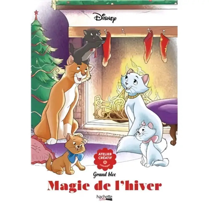 Wintermagie kleurboek disney pixar met klassieke aristocats in een gezellige feestelijke kerstscène frontzijde