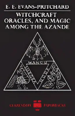 Zwart boek met witte tekst en driehoekig ontwerp met als titel witchcraft oracles and magic among the azande van e in het product witchcraft oracles and magic among the azande