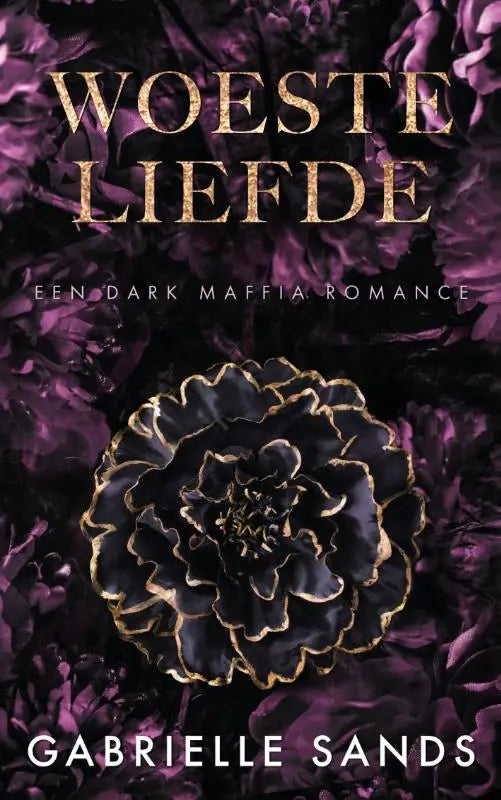Zwart en goud bloemmotief met fijne gouden lijnen op donkerpaarse achtergrond voor woeste liefde door gabrielle sands romance steamy
