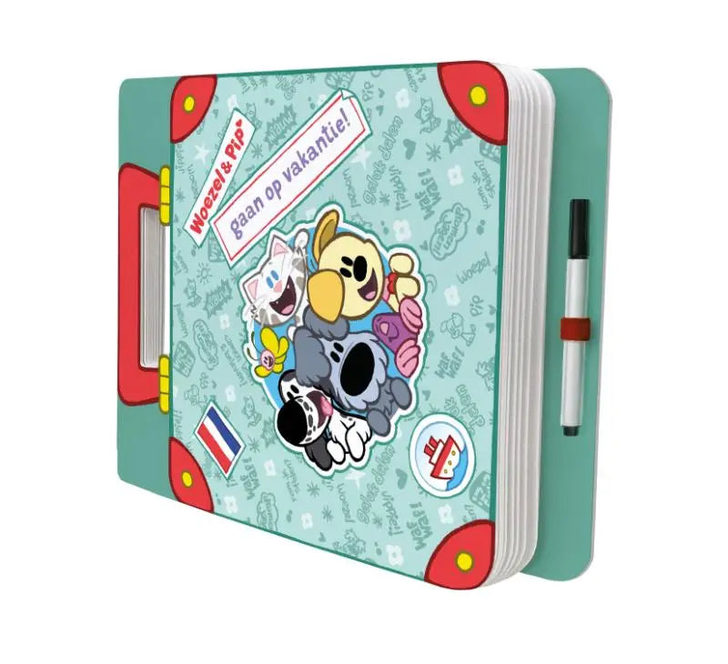 Teal woezel en pip reizen dagboek met rode accenten en ingebouwde marker voor pip gaan op vakantie