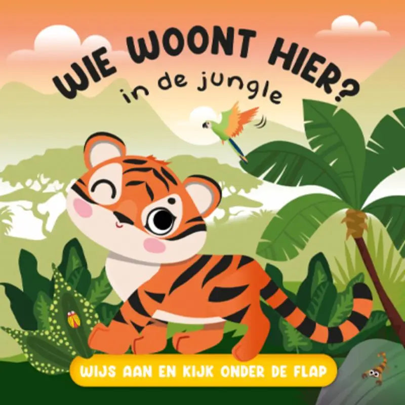 Vrolijke rijmpjes met een oranje zwarte strook cartoon tijger in de jungle uit wie woont hier in de jungle