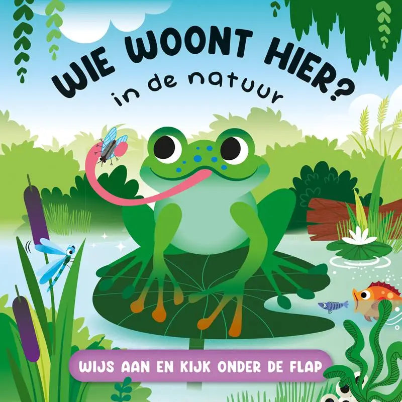 Groene cartoon kikker met blauwe vlekken en oranje voeten op een lelieblad in een vijver wie woont hier in de natuur product