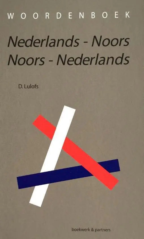Voorkant minimalistisch Woordenboek Nederlands-Noors met rood-wit-blauwe strepen op beige