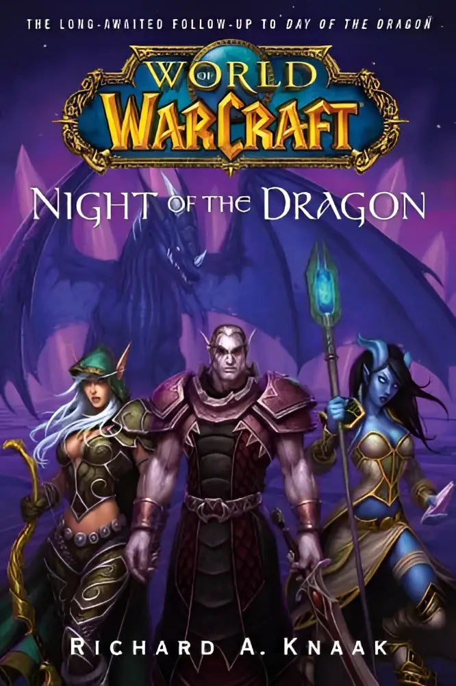 De cover van het boek world of warcraft night of the dragon door richard a met een draak centraal afgebeeld