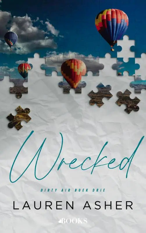 The book cover of Wrecked features the title in teal cursive with author Lauren Asher and publisher logo below
