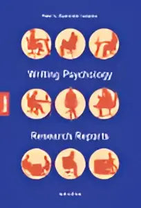 Blauwe ronde knoppen met witte tekst schrijven psychologie en onderzoeksrapporten voor writing psychology research