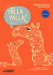 Omslag Yalla yalla! Tekstboek met oranje achtergrond en twee witte giraffen