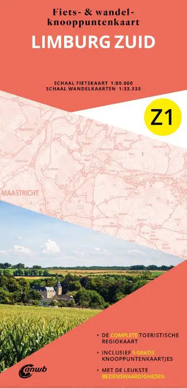 Kaart z1 limburg zuid rood wit met anwb fiets en topografische kaarten voor wandel- en fietsroutes