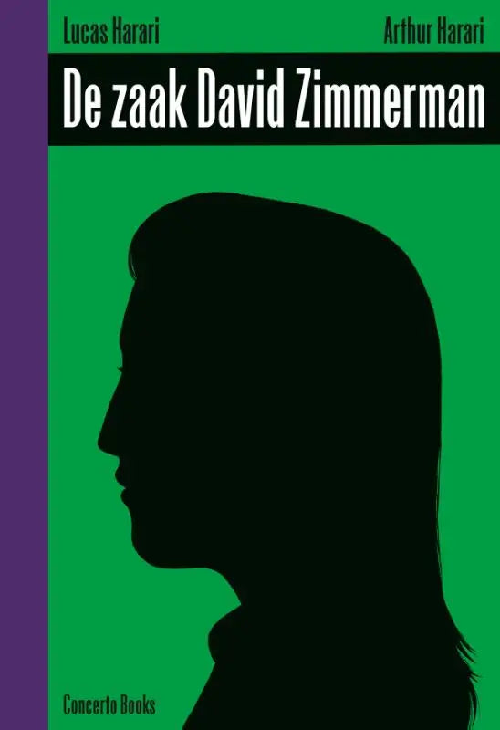 Groen boek de zaak david zimmerman met zwarte silhouet en witte tekst van lucas harari en arthur harari