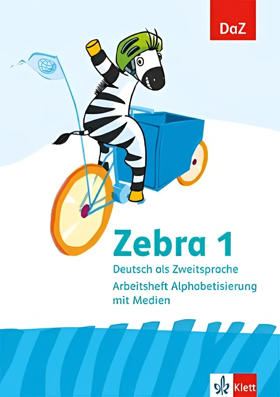 Blauwe fiets met oranje wielen en een groene helm op de zoolrijder voor das arbeitsheft alphabetisierung mit klasse 1