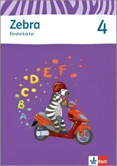 Paars kinder leert kaart met zebra op oranje scooter en zwevende letters en cijfers in förderkartei klasse 4 karteikarten und diagnosebögen