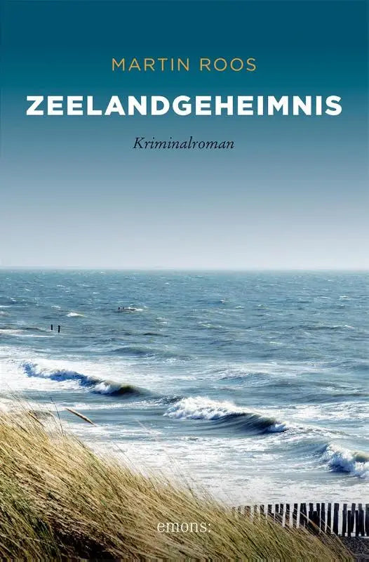 De boekcover van zeelandgeheimnis kriminalroman toont een sereen kustlandschap met golven en gouden duinen
