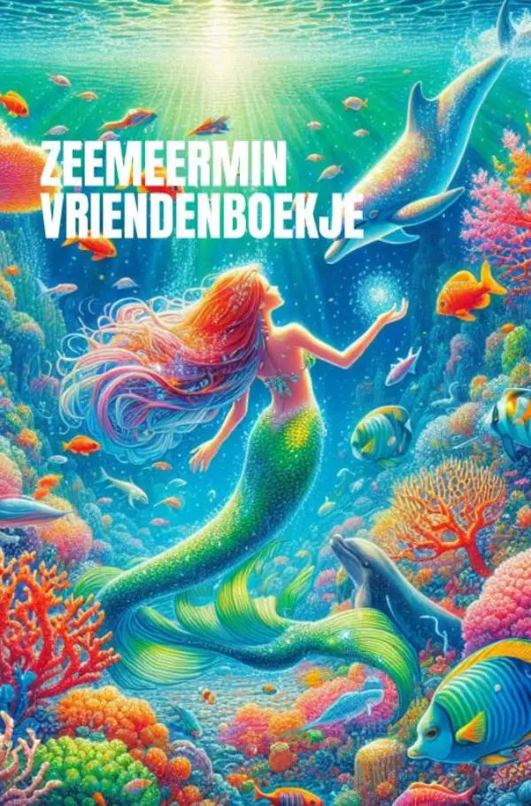 Zeemeermin vriendenboekje met groene staart en kleurrijk koraal voor jonge lezers tot 32 vrienden