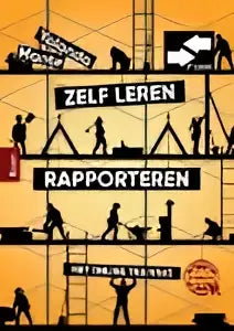 Zwart-witte grafische cover van zelf leren rapporteren met silhouetten en ladders door yolanda mante koninklijke boom uitgevers