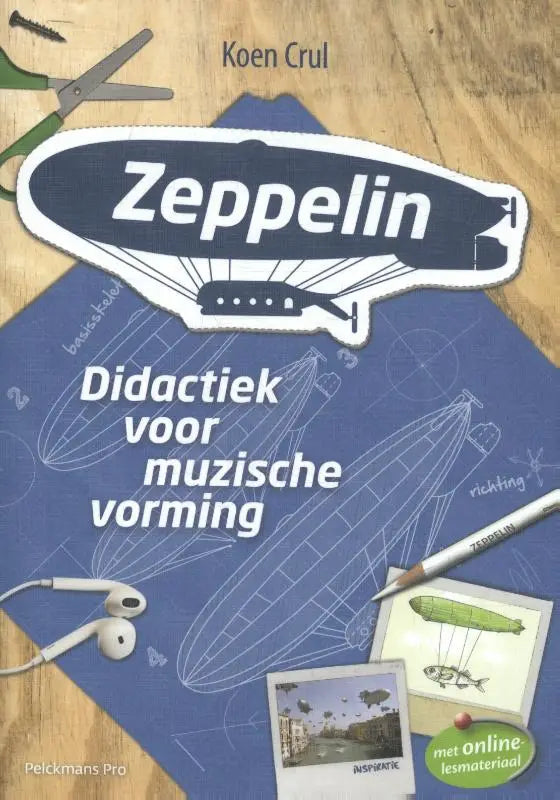 Blauw boek zeppelins met witte zeppelin illustratie en educatieve items voor koen crul kunstzinnige vorming pelckmans uitgevers