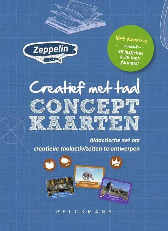 Blauwe zeppelin educatieve conceptkaarten set met 164 kaarten en 36 lesplannen voor creatieve taalontwikkeling