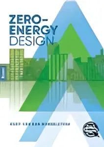 Groene driehoekige patroon met zero-energy design tekst en circulaire logo’s op achterzijde van product van Koninklijke Boom Uitgevers voor hoger onderwijs