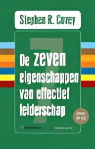 De boekcover van effectief leiderschap door stephen r toont zwarte tekst op een groene en gele gestreepte achtergrond van atlas contact