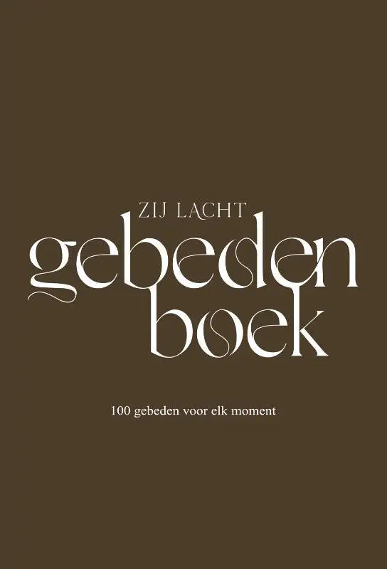 Een bruin zij lacht gebedenboek met elegante witte serif typografie en 100 gebeden voor elk moment