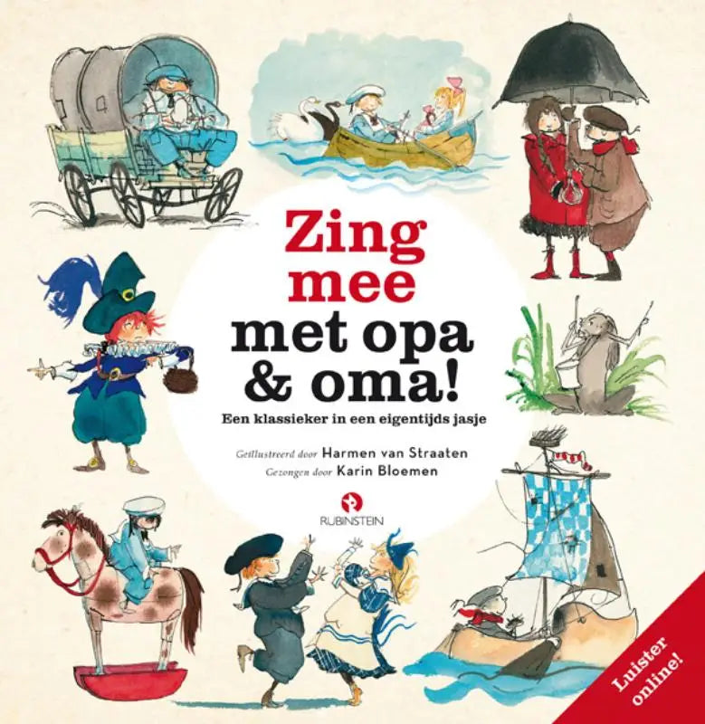 De cover van het kinderboek zing mee met opa en oma toont kleurrijke, speelse illustraties voor jonge lezers