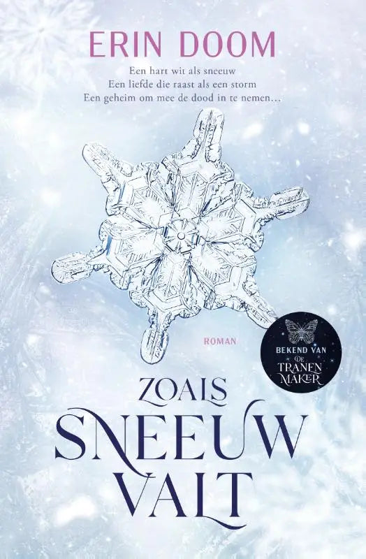 Delicate zwarte en witte sneeuwvlok illustratie tegen een zachte blauwe achtergrond in het product zoals sneeuw valt