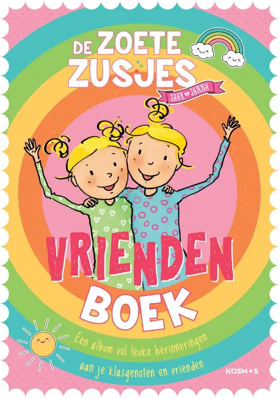 A kleurrijk zoete zusjes vriendenboek met twee blonde meisjes in groene en blauwe pyjama’s voor kinderen
