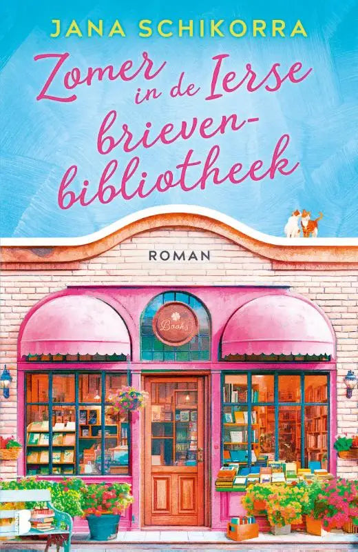 Roze bakstenen ierse brievenbibliotheek met gebogen ramen en houten deur voor zon in de ierse brievenbibliotheek van jana schikorra