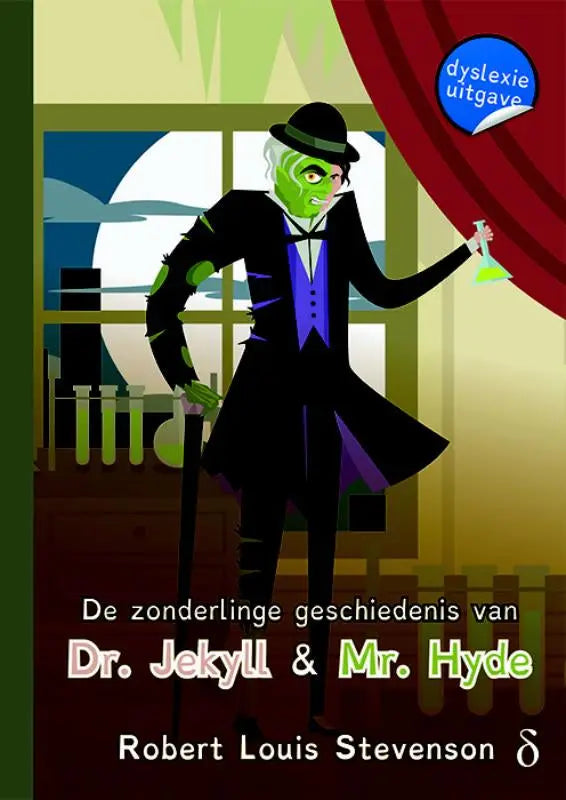 Illustratie van een groengekleurde cartoonachtige dokter op het product de zonderlinge geschiedenis van dr jekyll en mr hyde