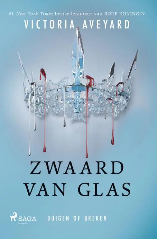 Een doorschijnende kristallen kroon met scherpe hoekige punten en rode vloeistof druppels zwaard van glas