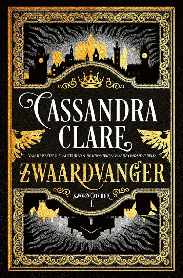 Zwaardvanger boek van cassandra clare met zwarte omslag en goud-embossed ornate rand luitingh sijthoff fantasy