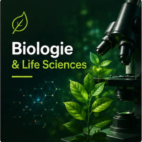 Zwarte samengestelde microscoop met een groene bladplant ernaast.